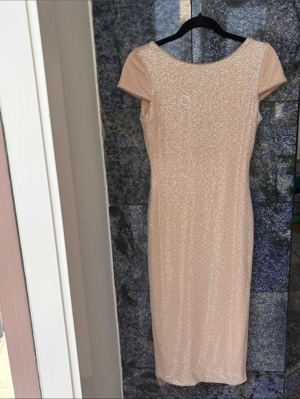 NWT Dress the Population Blush Pink Short Sleeve Sequin Sheath Dress